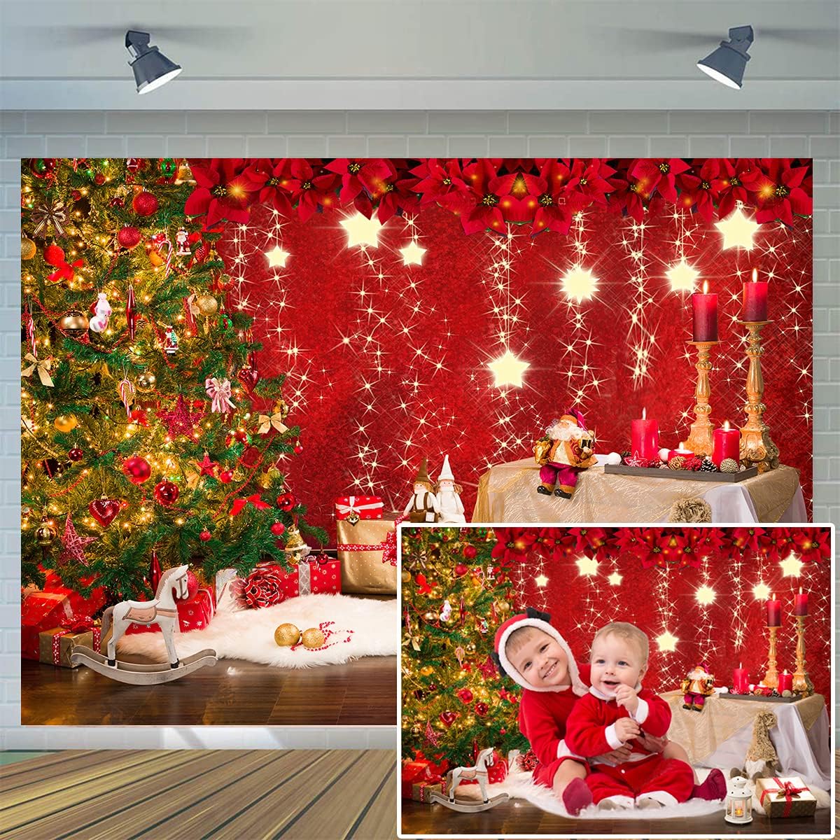 CYLYH 10x8ft Christmas Red Photography Backdrop for Festivities