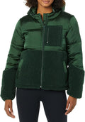 Womens Full-Zip Sherpa Fleece Hooded Puffer Jacket - Sherpa Mix