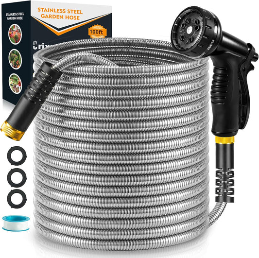 100 FT Metal Garden Hose - Durable, Flexible, and Kink-Free
