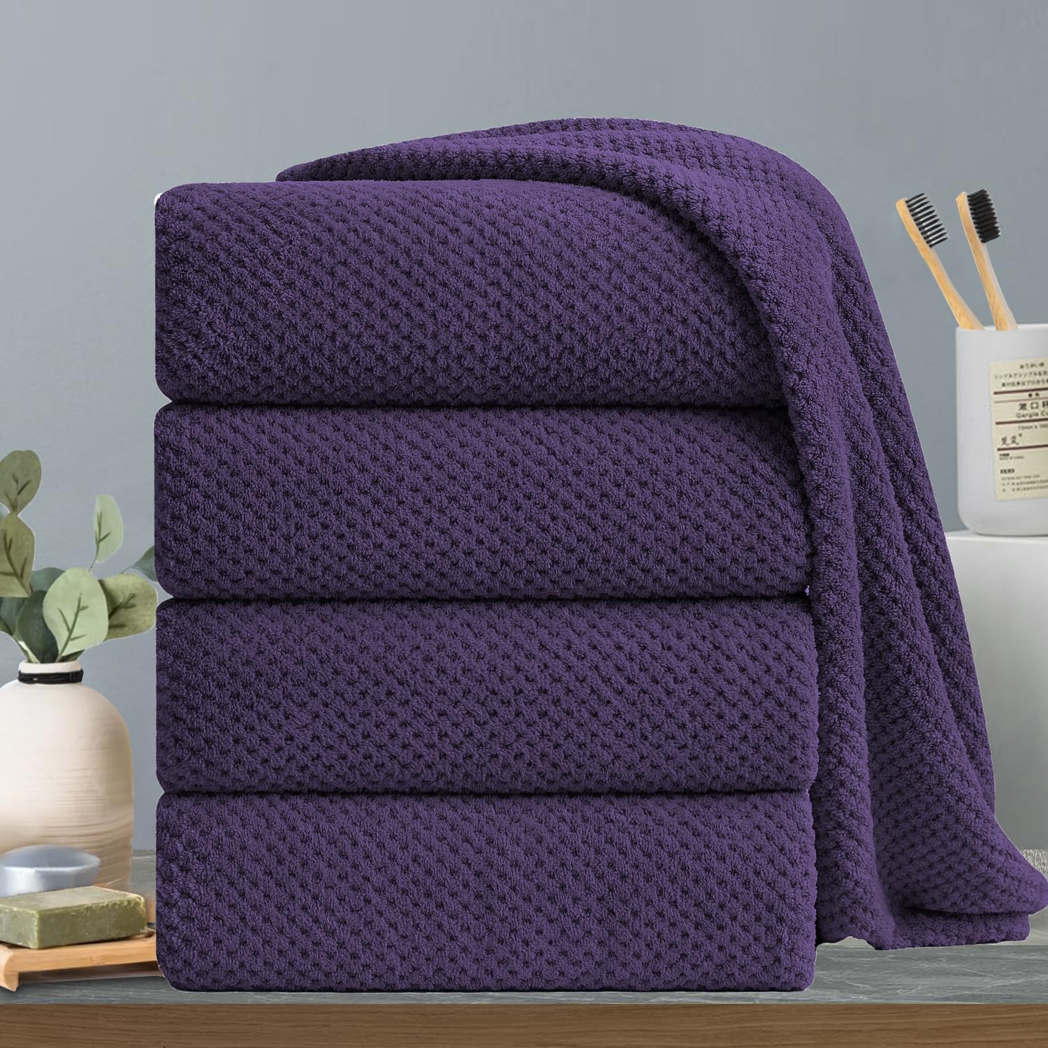 Extra Large Bath Towels Set 4-Pack - Purple Luxury 600 GSM