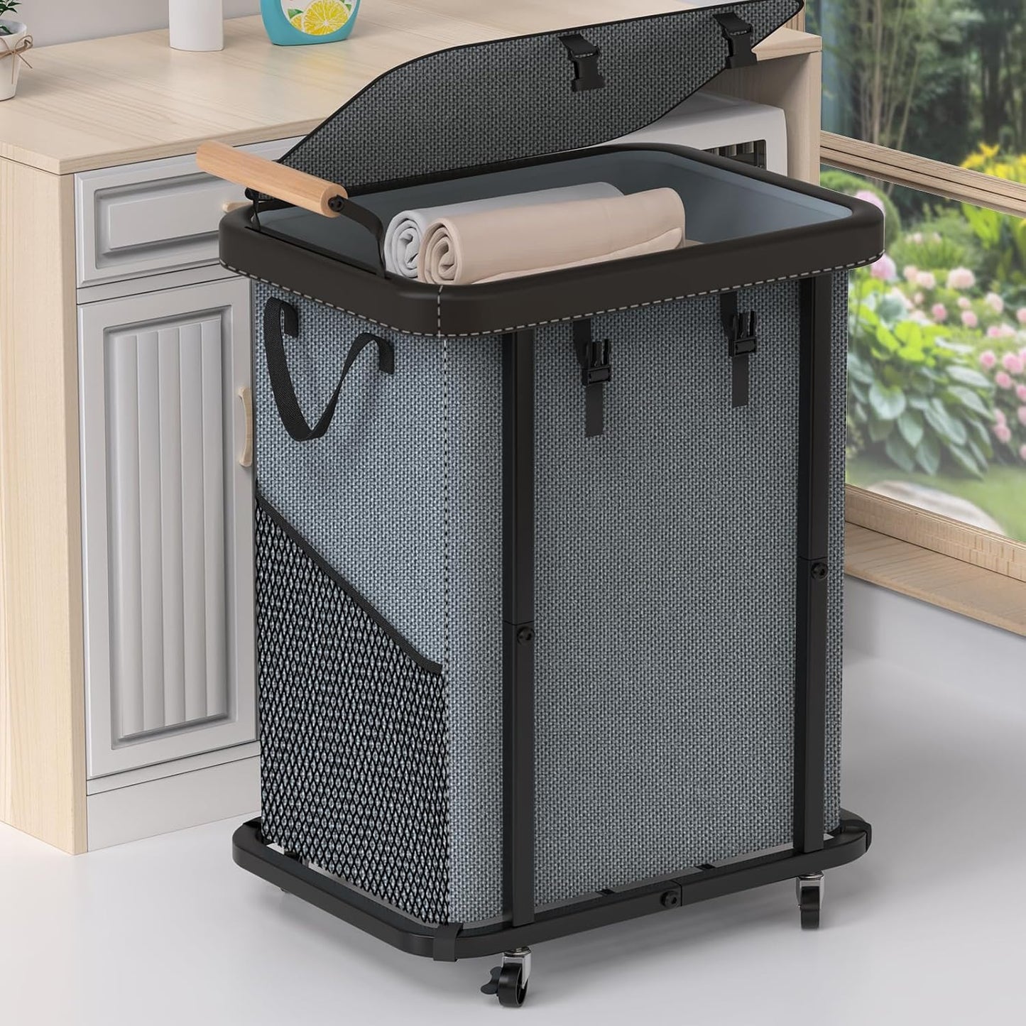 150L High-Grade Fashion Laundry Basket with Wheels for Home