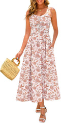 Annebouti Women Ruched Maxi Dress Adjustable Straps