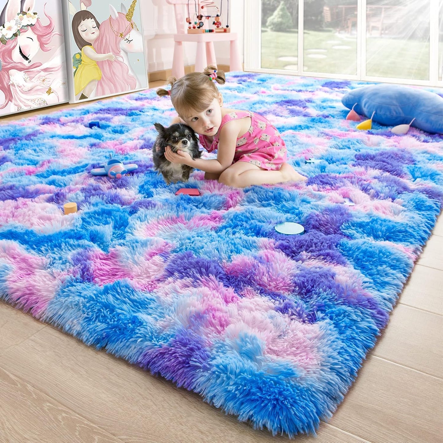 Noahas 6x9 Area Rugs for Living Room, Fluffy Rainbow Rug