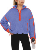 Womens Quarter Zip Sherpa Fleece Pullover - Oversized Cozy Zip-Up