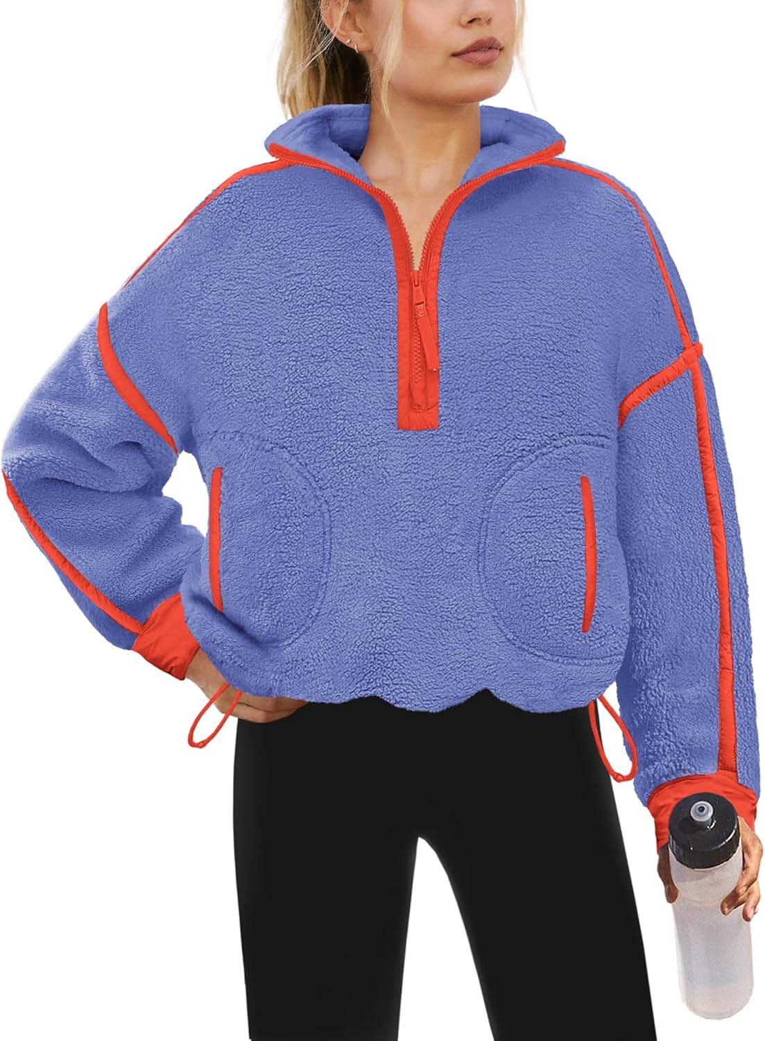 Yanekop Womens Quarter Zip Pullover Sherpa Fleece Jacket