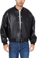 Fahsyee Men's Faux Leather Bomber Coat - Trendy and Versatile Wear