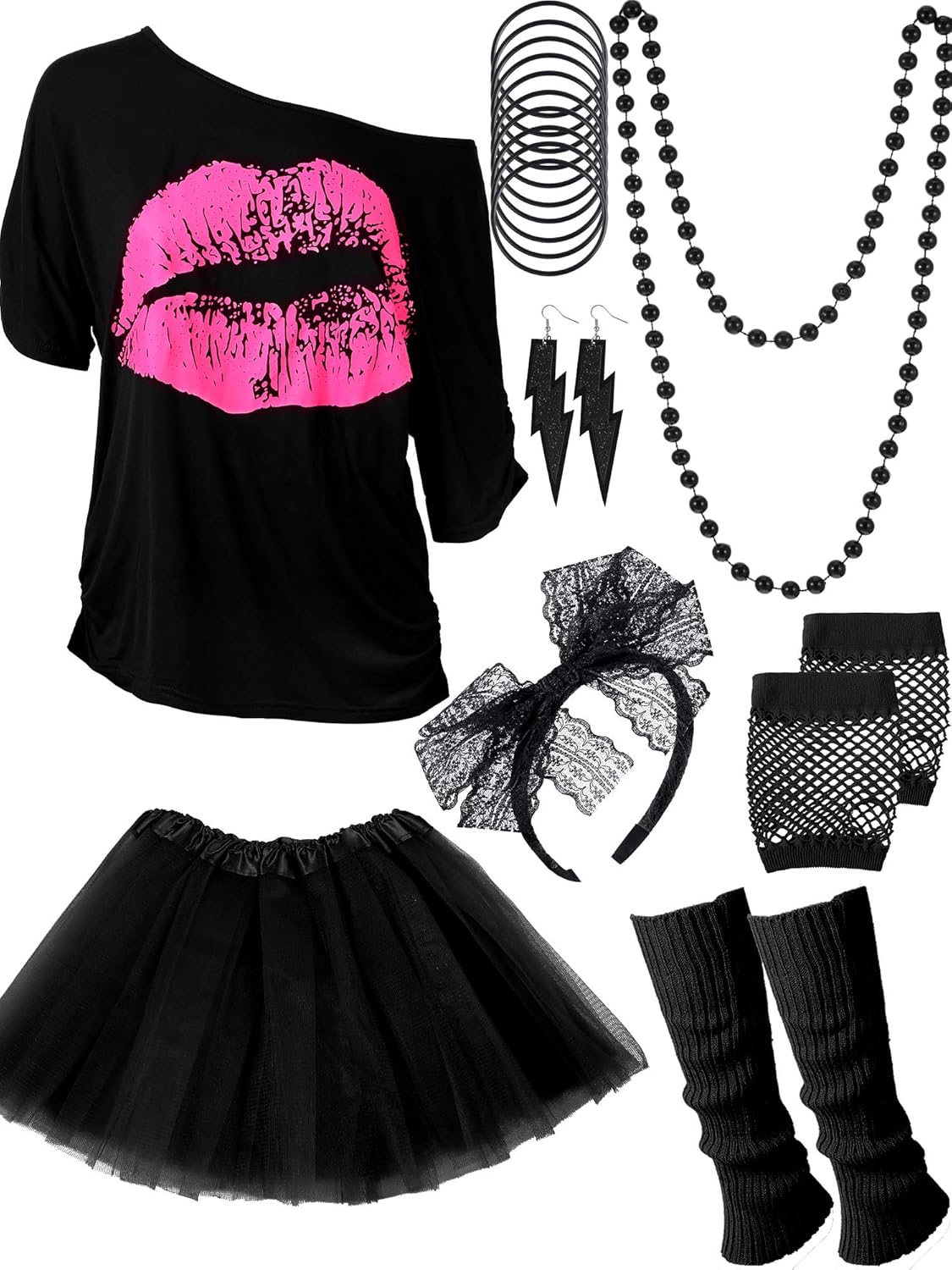 80s Outfit Costume Accessories for Women Neon T Shirt Tutu Skirt