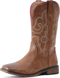 IUV Cowboy Boots For Women Square Toe Mid Calf Cowgirl Boots threads