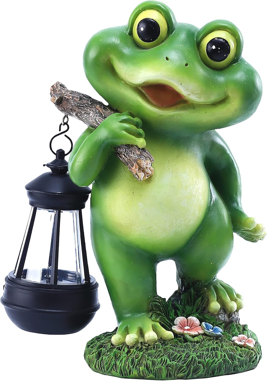 Outdoor Frog Garden Decor with LED Lantern for Yard Decoration
