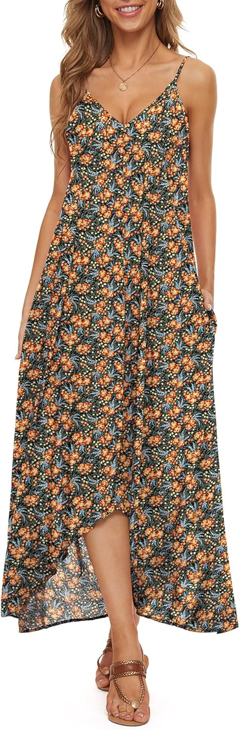 LILBETTER Women V-Neck Polka Dot Maxi Dress for Summer Fun