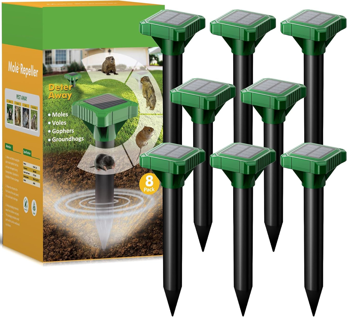 8 Packs Solar Mole Repellent for Lawns and Gardens - Effective