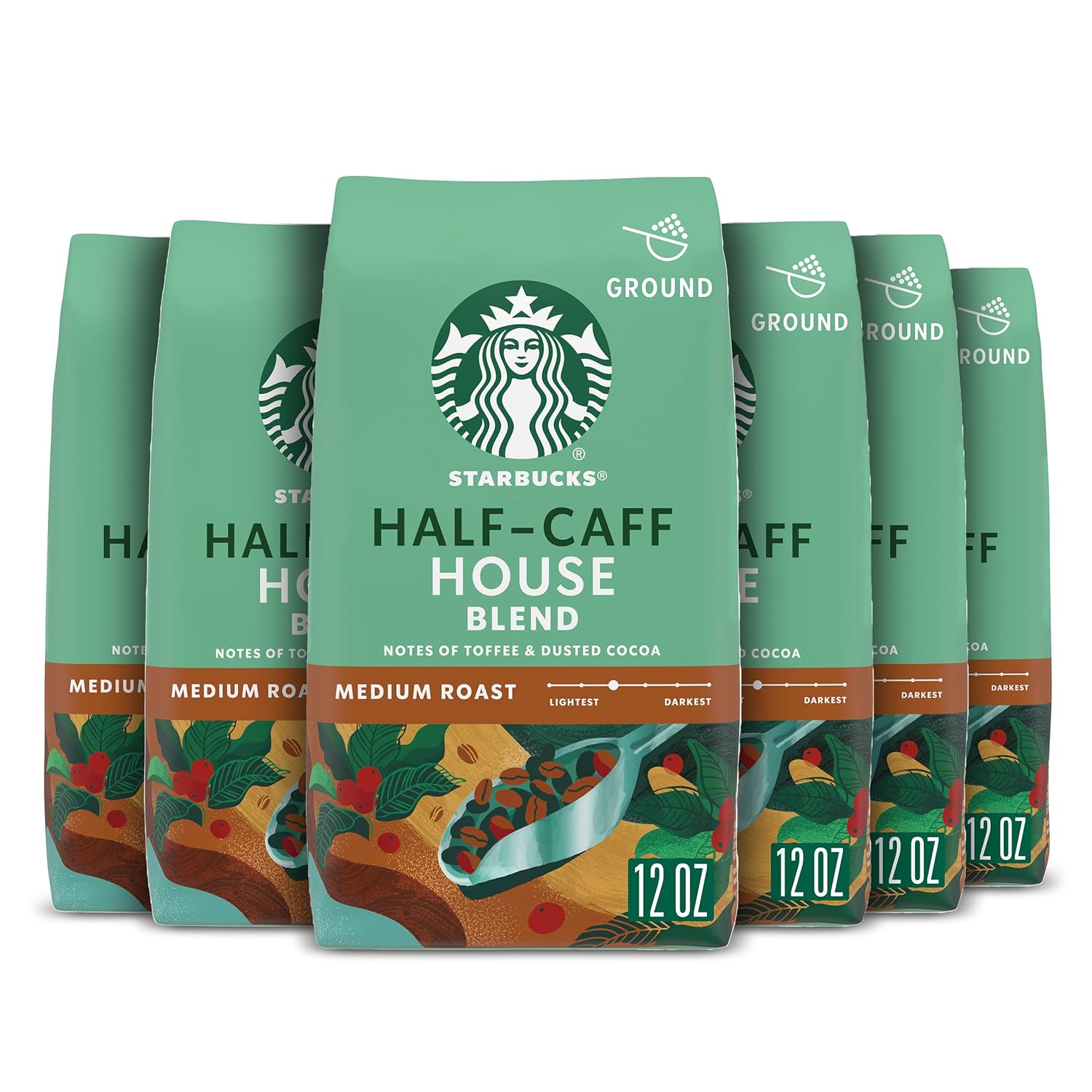Starbucks Half-Caff House Blend Coffee, 100% Arabica, 6 Bags