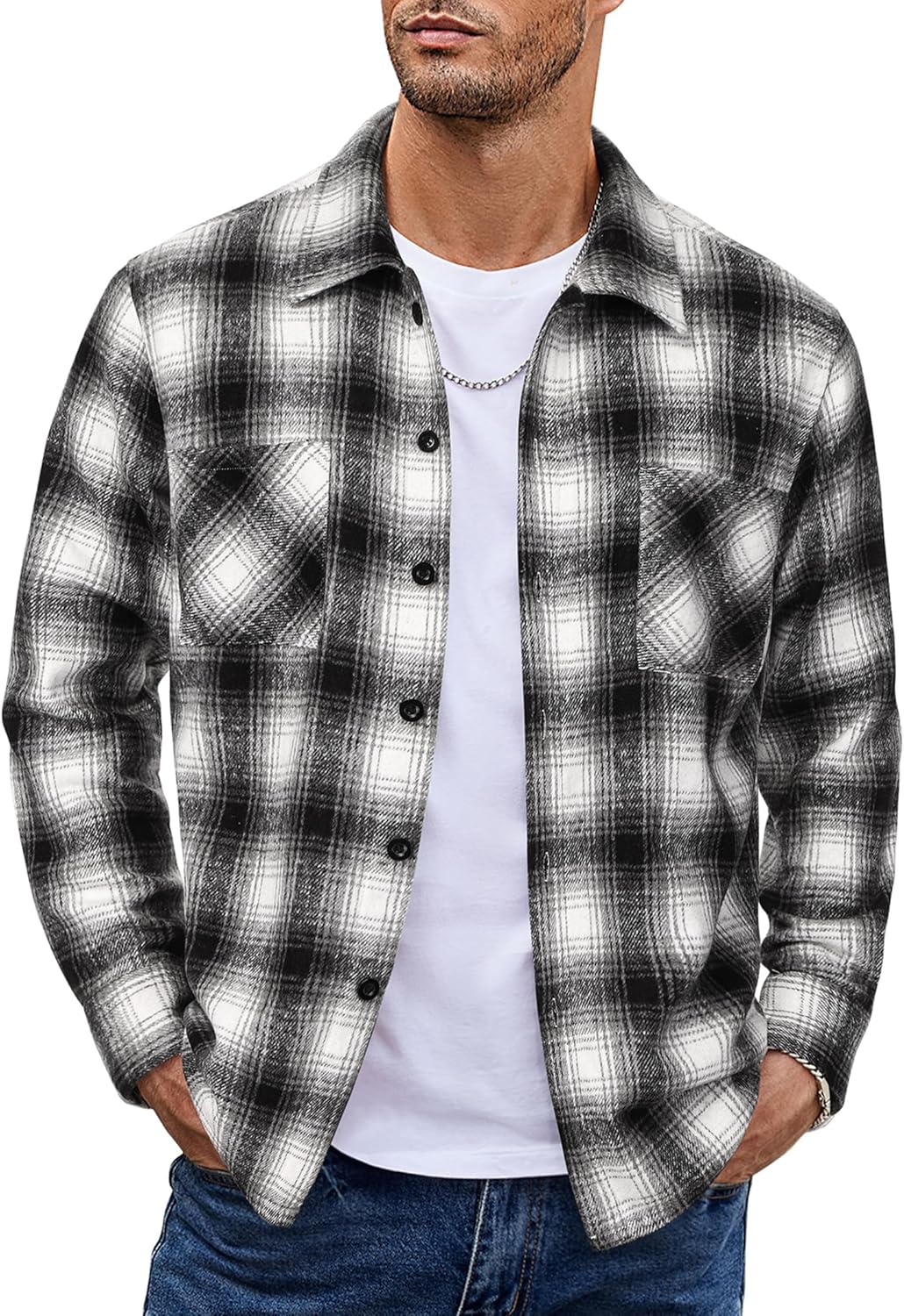 COOFANDY Men's Flannel Shirt Jacket for Stylish Casual Wear