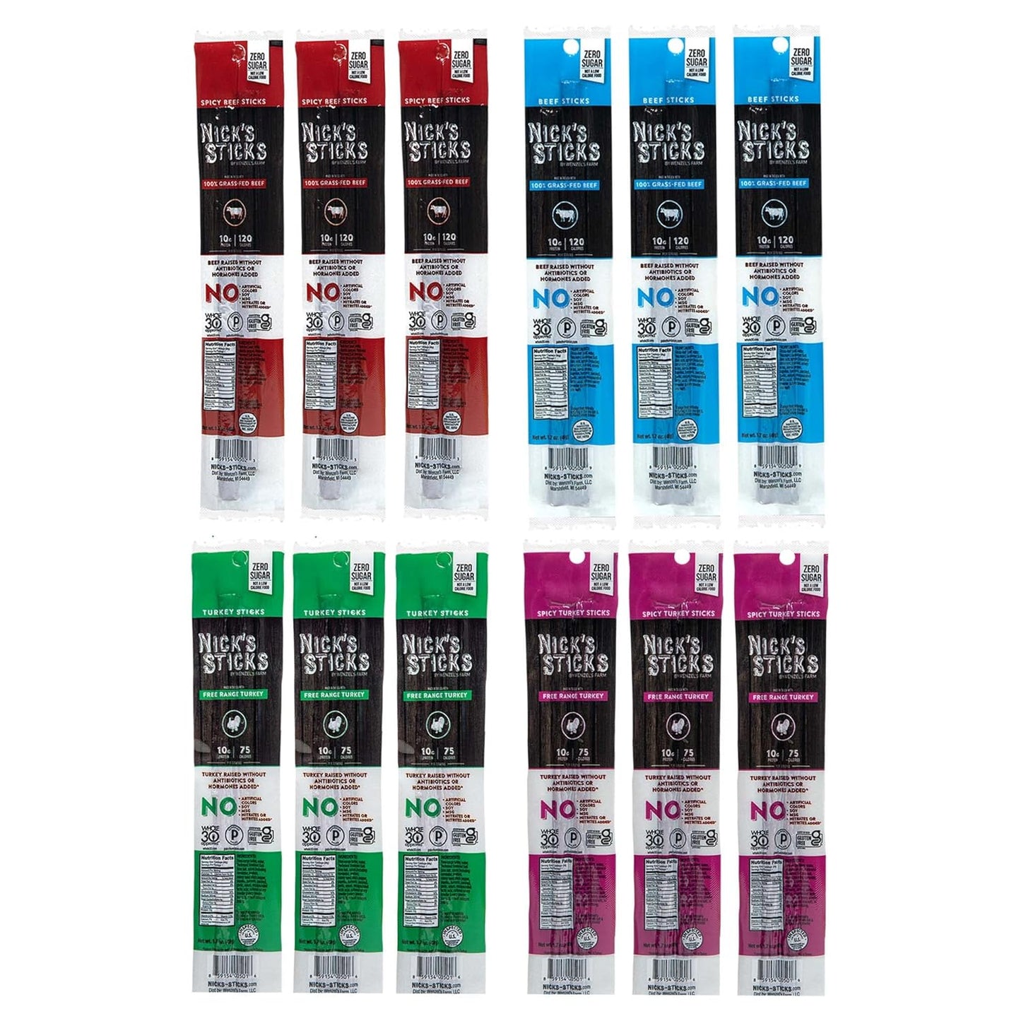 Nick's Sticks Variety Pack: Grass-Fed Beef & Turkey Snacks