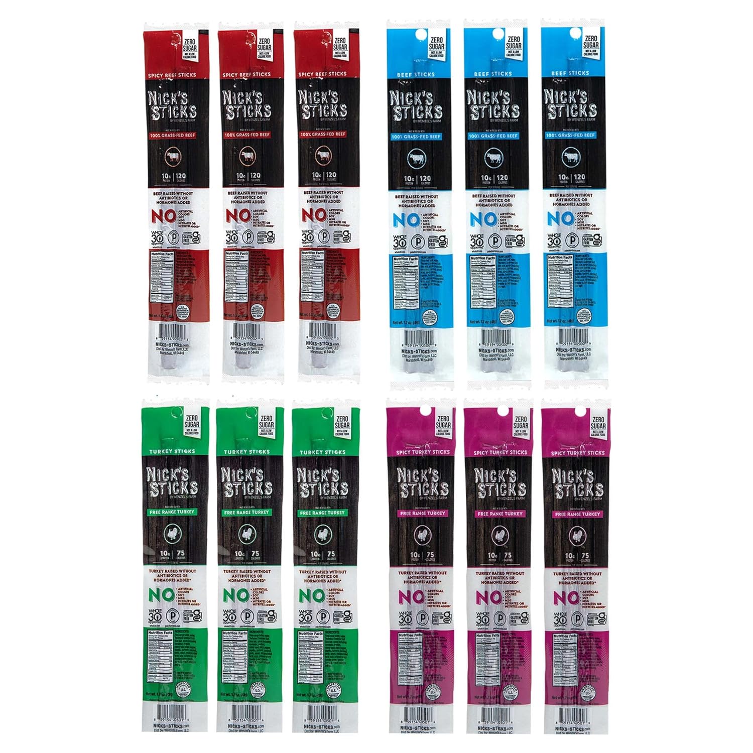 Nick's Sticks Variety Pack: Grass-Fed Beef & Turkey Snacks