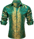 Men Dress Shirt Paisley Silk Button Down - 70s Disco Style