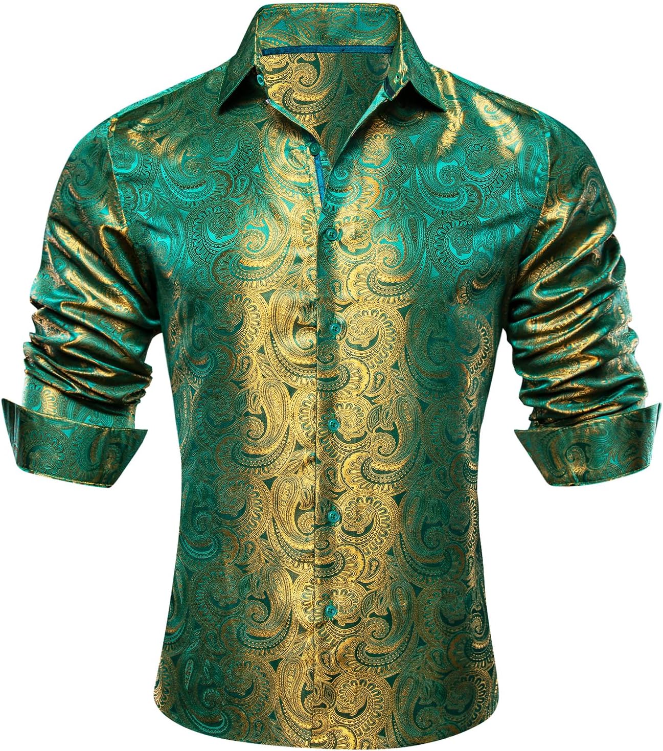 Barry.Wang Men's Dress Shirt Paisley Silk Long Sleeve Top