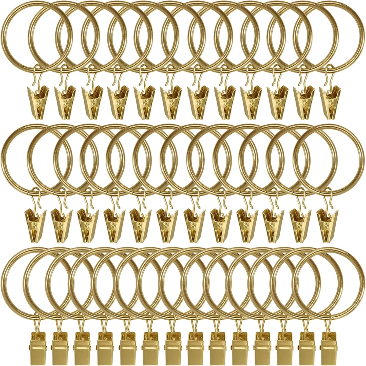 40 Pack Gold Curtain Rings with Clips - Easy Hanging Solution