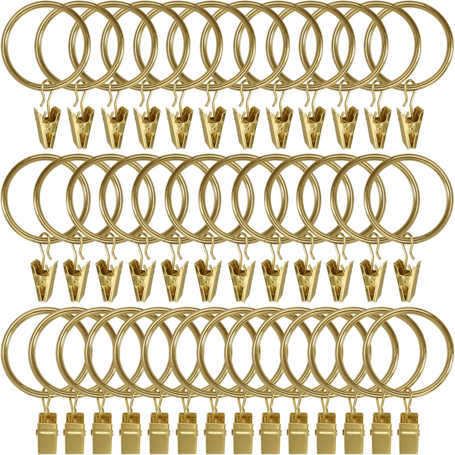 40 Pack Gold Curtain Rings with Clips - Easy Hanging Solution