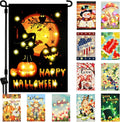 Solar Seasonal Garden Flags Set of 12 - Lighted Double-Sided Holiday