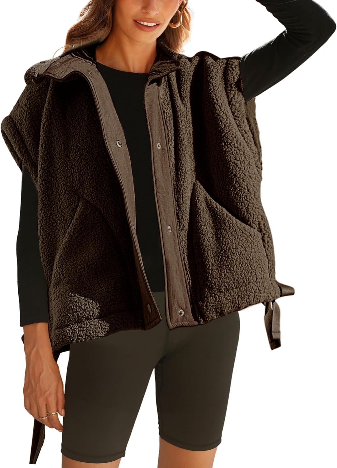 Oversized Fleece Vest for Women - Warm Sherpa Jacket with Pockets