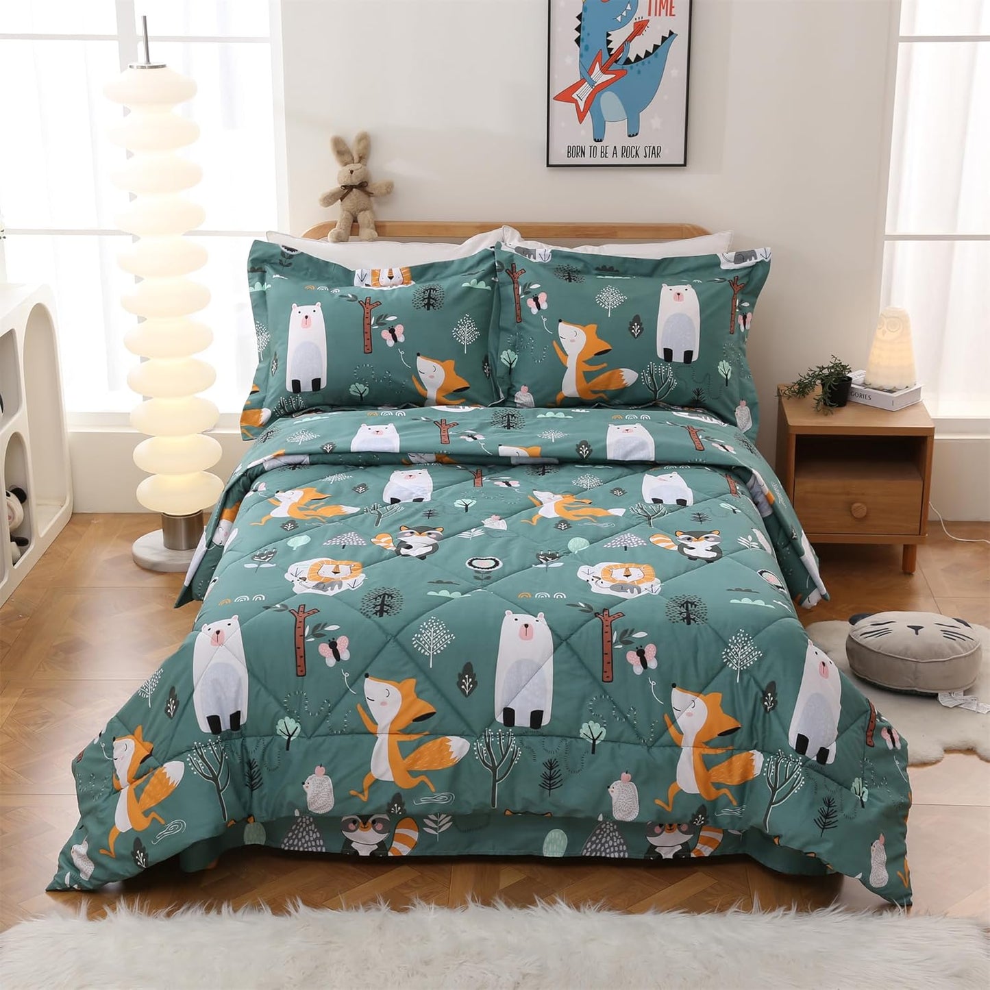 JSD Green Forest Animals Kids Comforter Set for Full Size Beds