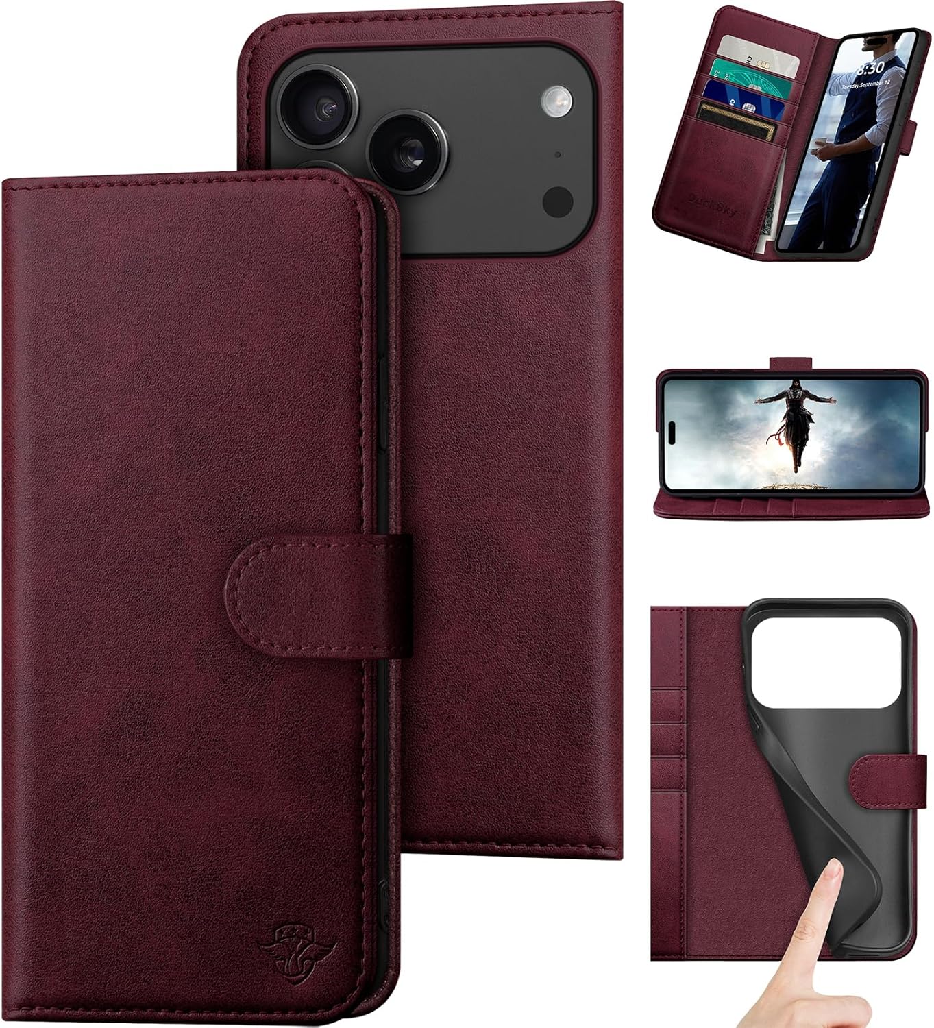 Genuine Leather Wallet Case for iPhone 17 Pro Max with RFID Blocking