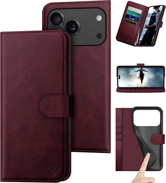 Genuine Leather Wallet Case for iPhone 17 Pro Max with RFID Blocking