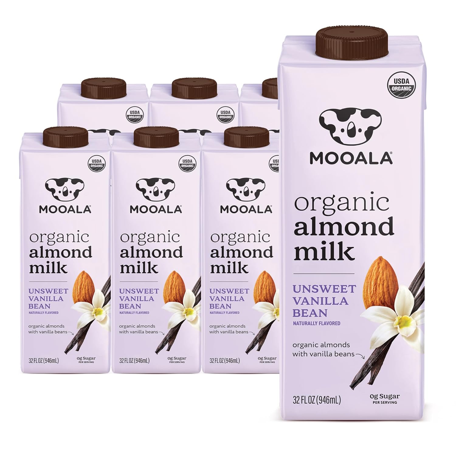 Mooala Organic Vanilla Bean Almond Milk Unsweetened 32 fl oz Pack