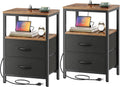 Huuger Nightstands Set of 2 - Bedside Tables with Charging Station