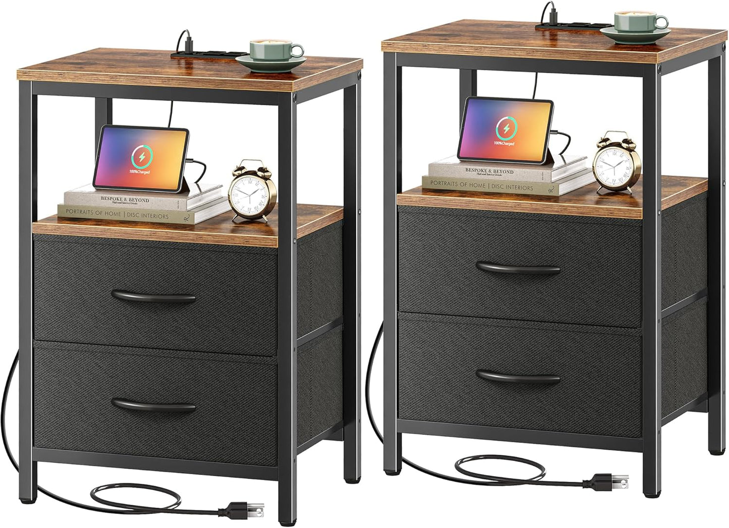Huuger Nightstands Set of 2 with Charging Station and Drawers