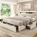 King Upholstered LED Bed Frame with 5 Drawers - Storage & Charging Hub