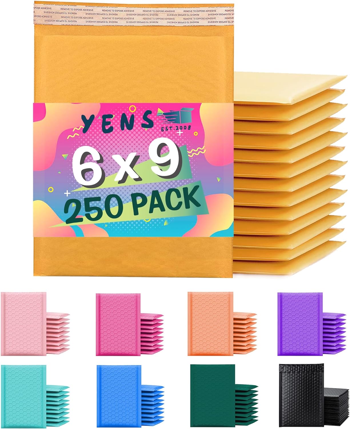 Yens Kraft Bubble Mailers 6x10 inch 250 Pack for Shipping