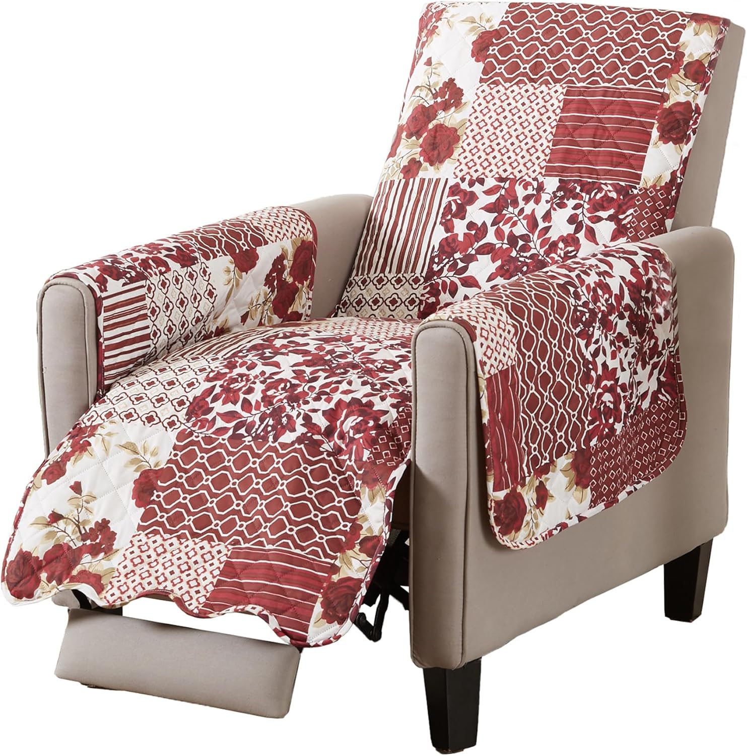 Great Bay Home Patchwork Scalloped Recliner Cover for Comfort