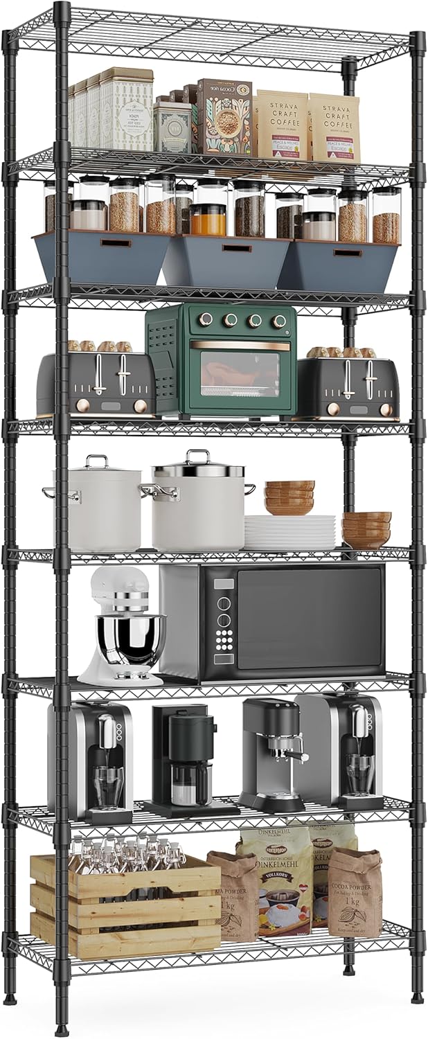 8 Tier Storage Rack Metal Wire Shelving Unit for Home Use