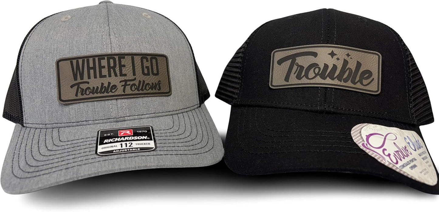 Where I Go Trouble Follows Matching Couple Hats for Fun Duos