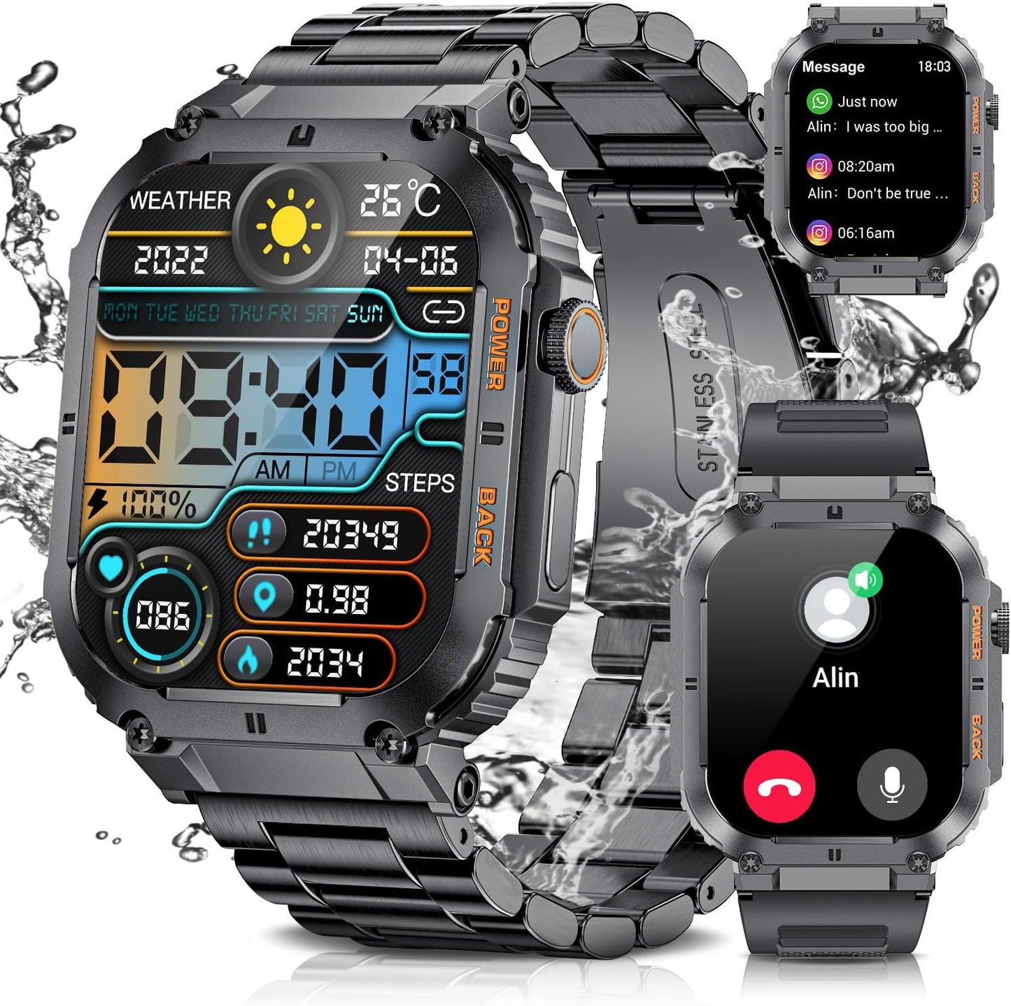 LIGE Military Smartwatch: HD Fitness Monitor, AI Voice, Waterproof