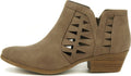 Soda CHANCE Perforated Cut Out Stacked Block Heel Ankle Booties - Wide