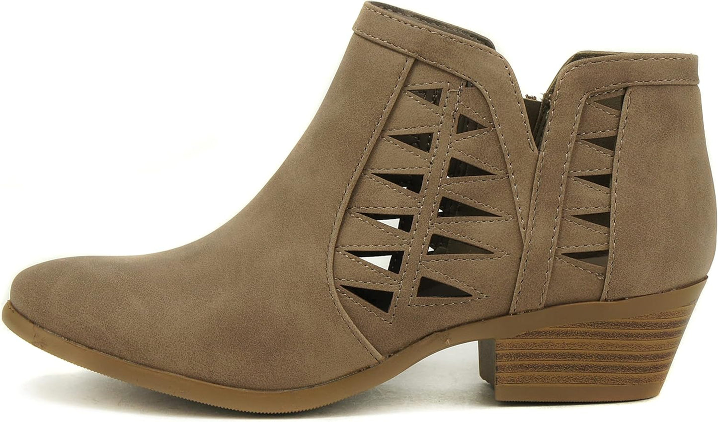 Soda Womens Perforated Cut Out Stacked Block Heel Booties