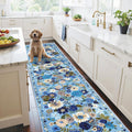 Floral Hallway Runner Carpet Non-Slip 2x10 - Washable Blue Garden