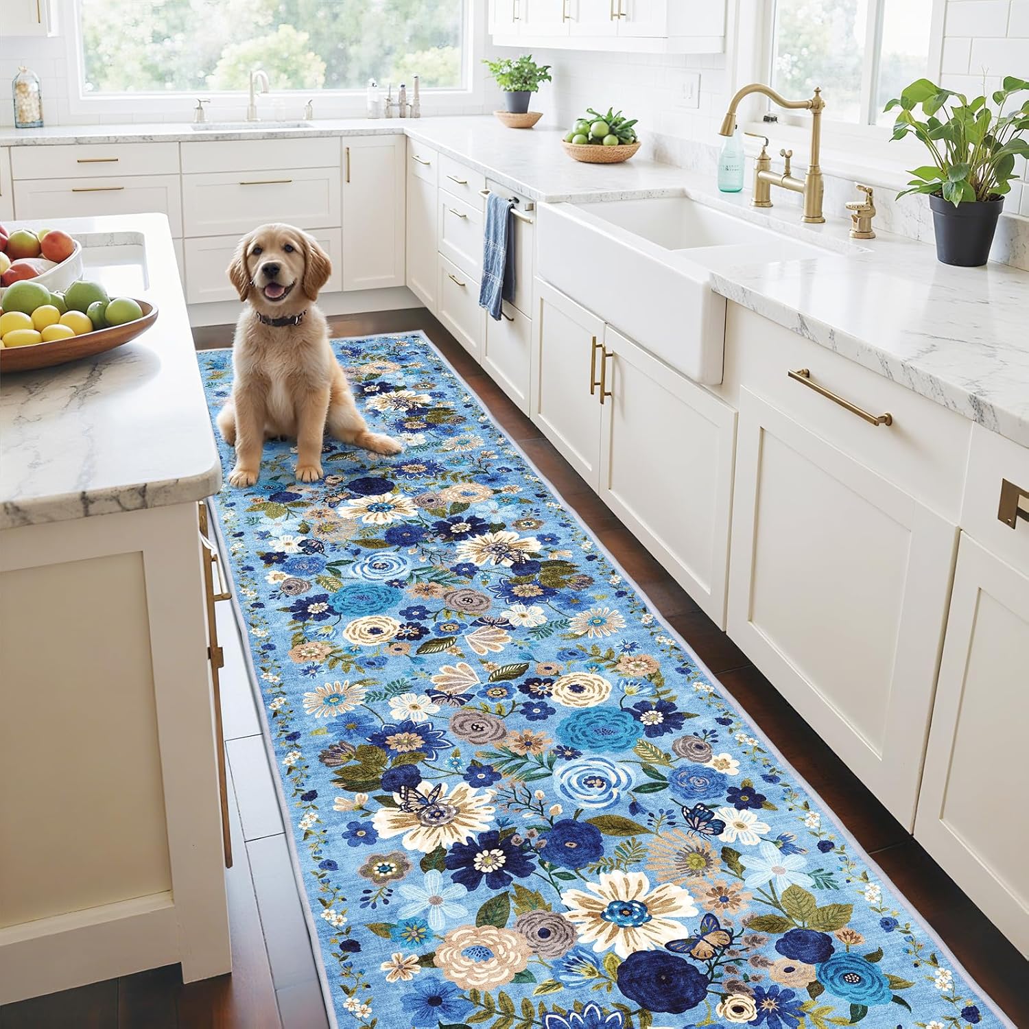 Floral Hallway Runner Carpet Non-Slip 2x10 Washable Rug
