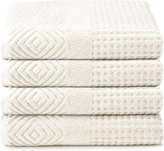 Luxurious 100% Organic Cotton Diamond Jacquard Bath Towels Set