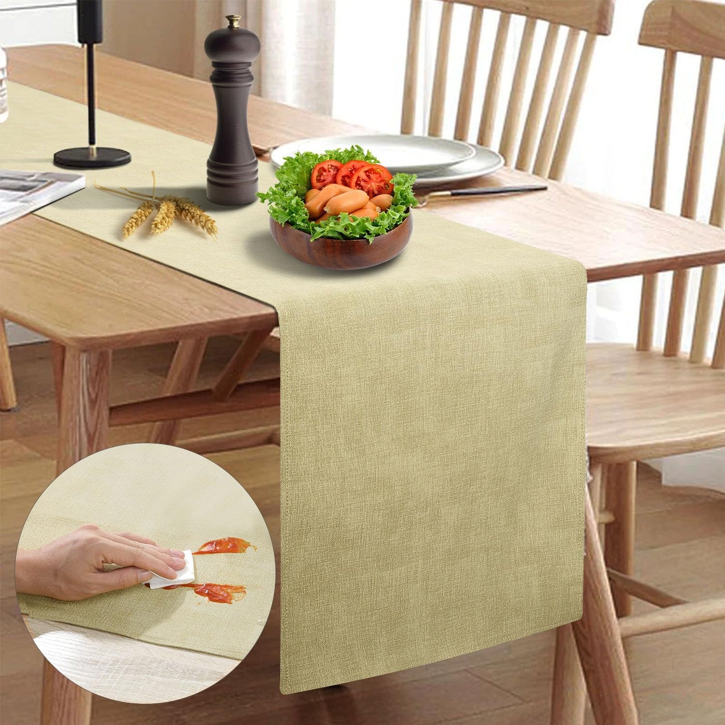 Farmhouse Table Runner - Thick Waterproof Beige for All Tables