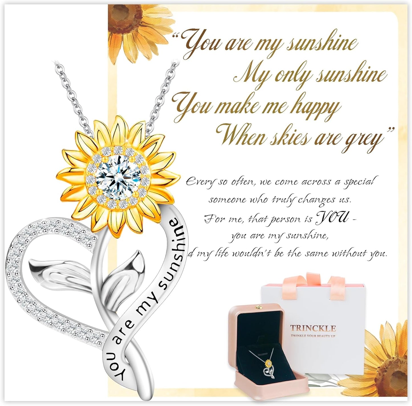 You Are My Sunshine Necklace - Sterling Silver Sunflower Jewelry