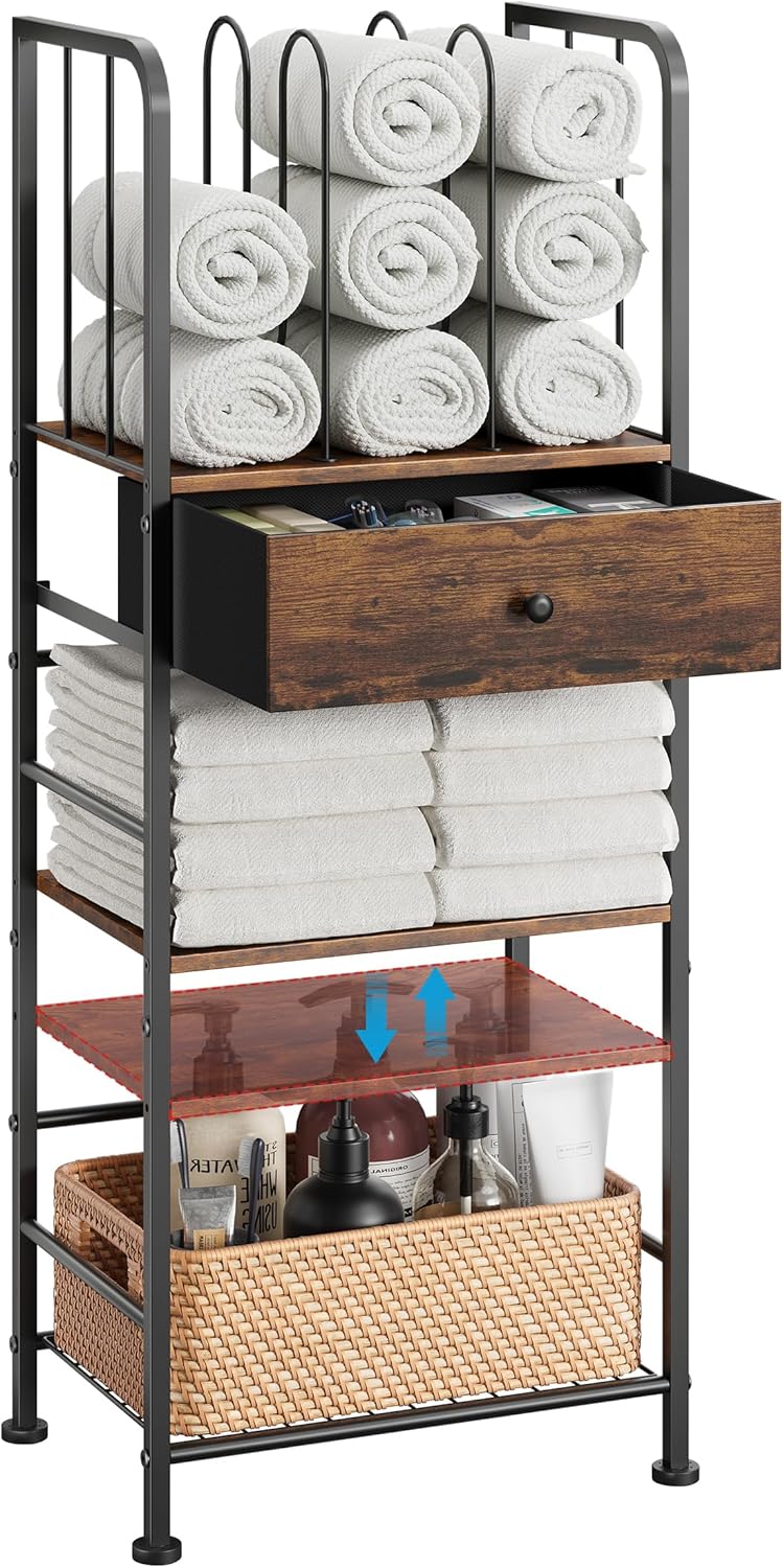 Towel Rack Free Standing 3-Tier with Drawer for Bathroom Storage