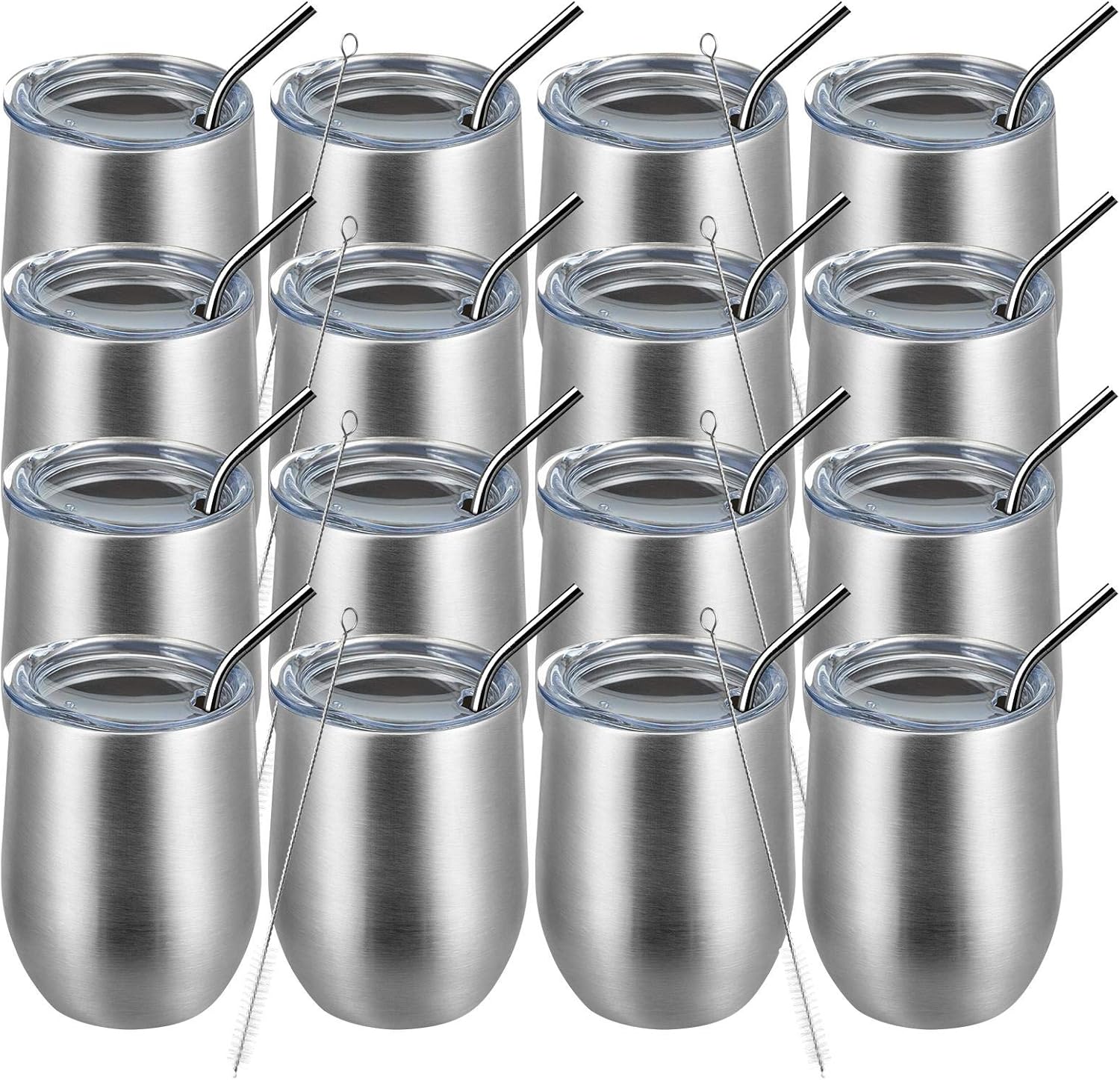 12oz Wine Tumbler Set of 16 - Insulated Travel Mug for Drinks