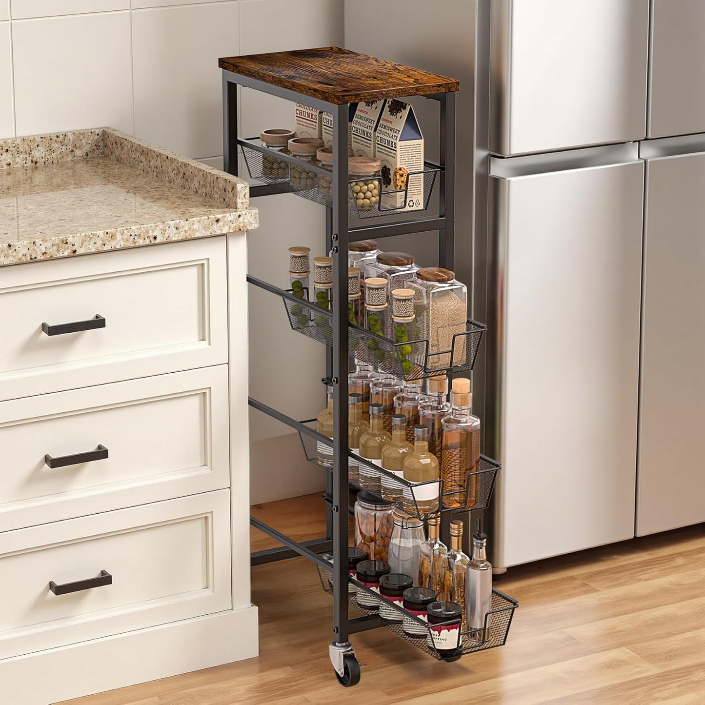 Slim Rolling Cart for Small Spaces - 5-Tier Utility Storage