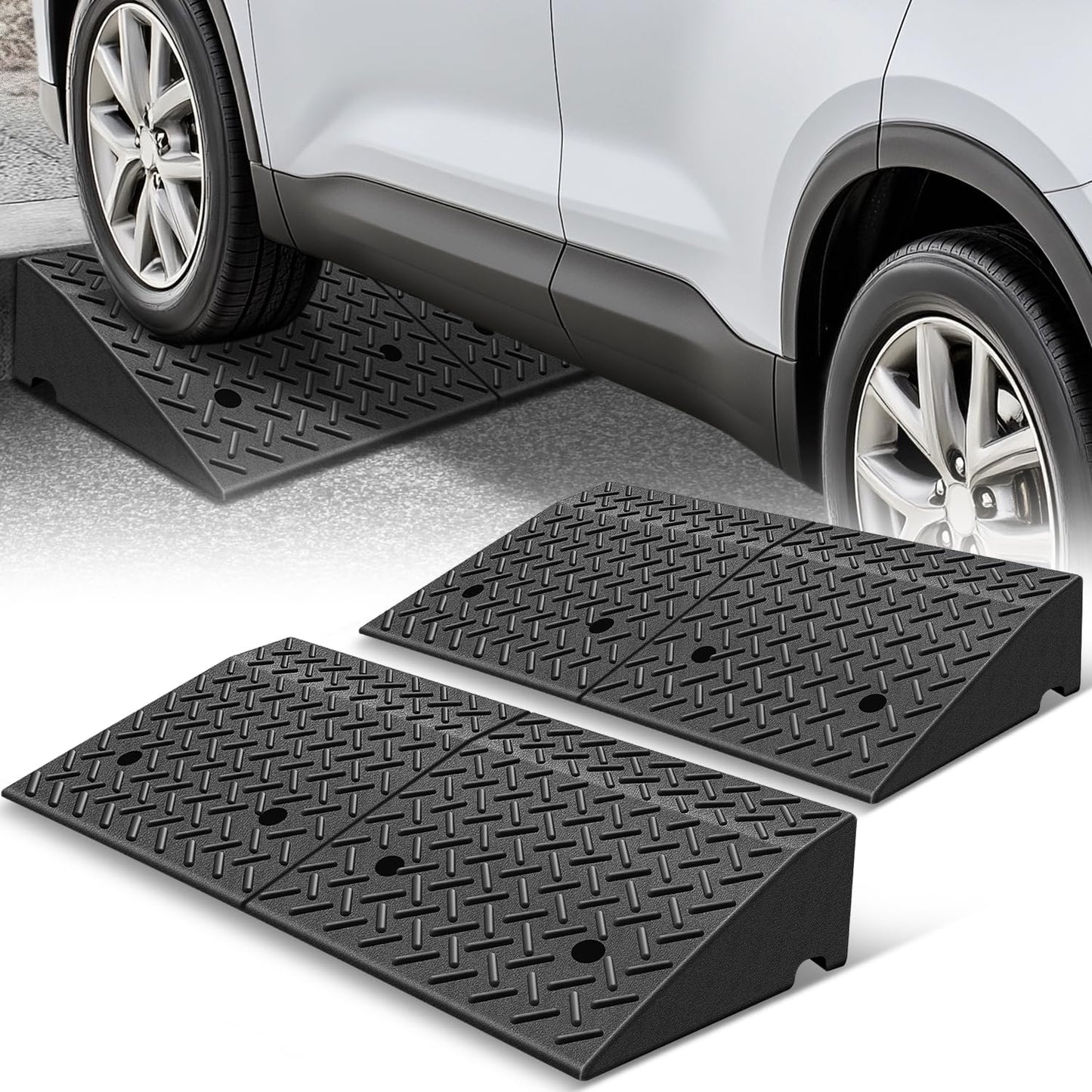 Auto Dynasty Rubber Curb Ramps for Cars and Trucks, 7in Lift