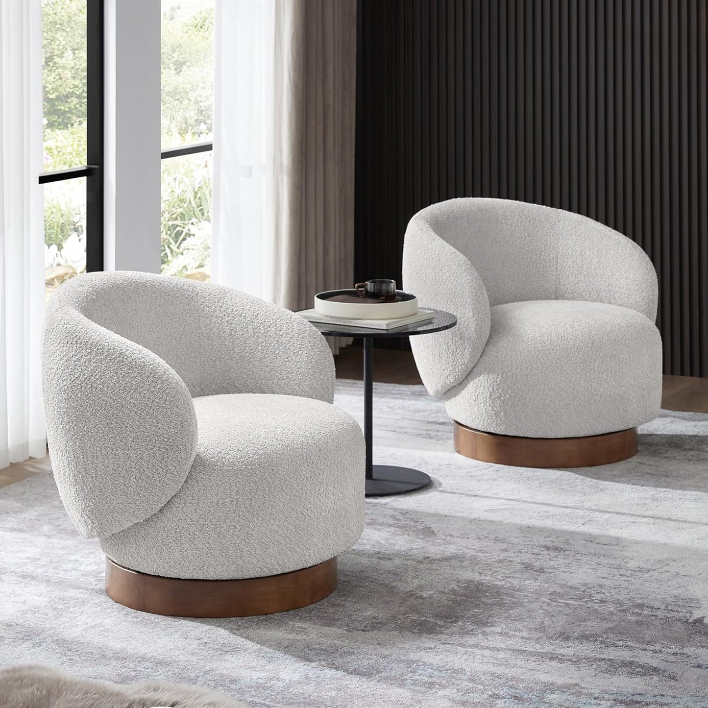 KISLOT Swivel Barrel Chairs, Performance Fabric, Light Grey - Set of 2
