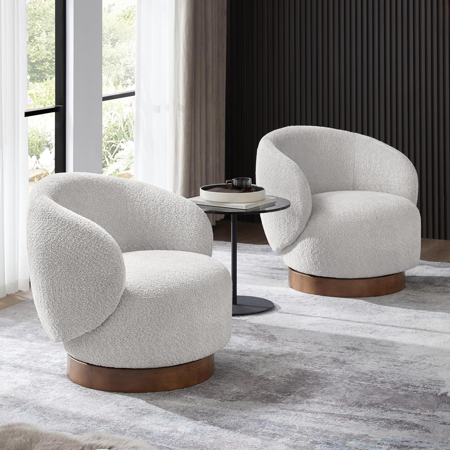 KISLOT Swivel Barrel Chairs, Performance Fabric, Light Grey - Set of 2